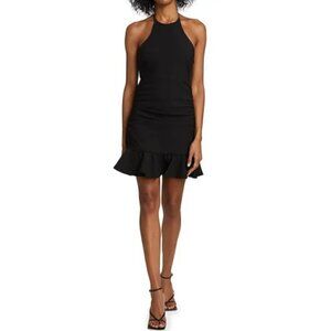 CINQ À SEPT 'Willa' Ruched Sleeveless Halter Mini-Dress, Black